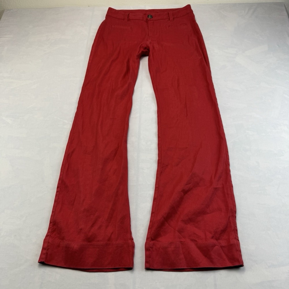 Cabi Pants Womens Size 2 Red Wide Leg Linen Blend Bohemian Hippie Stretch